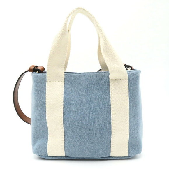 Chloe Shoulder Bag Denim Blue Ivory White Strap Brown - Picture 2 of 9